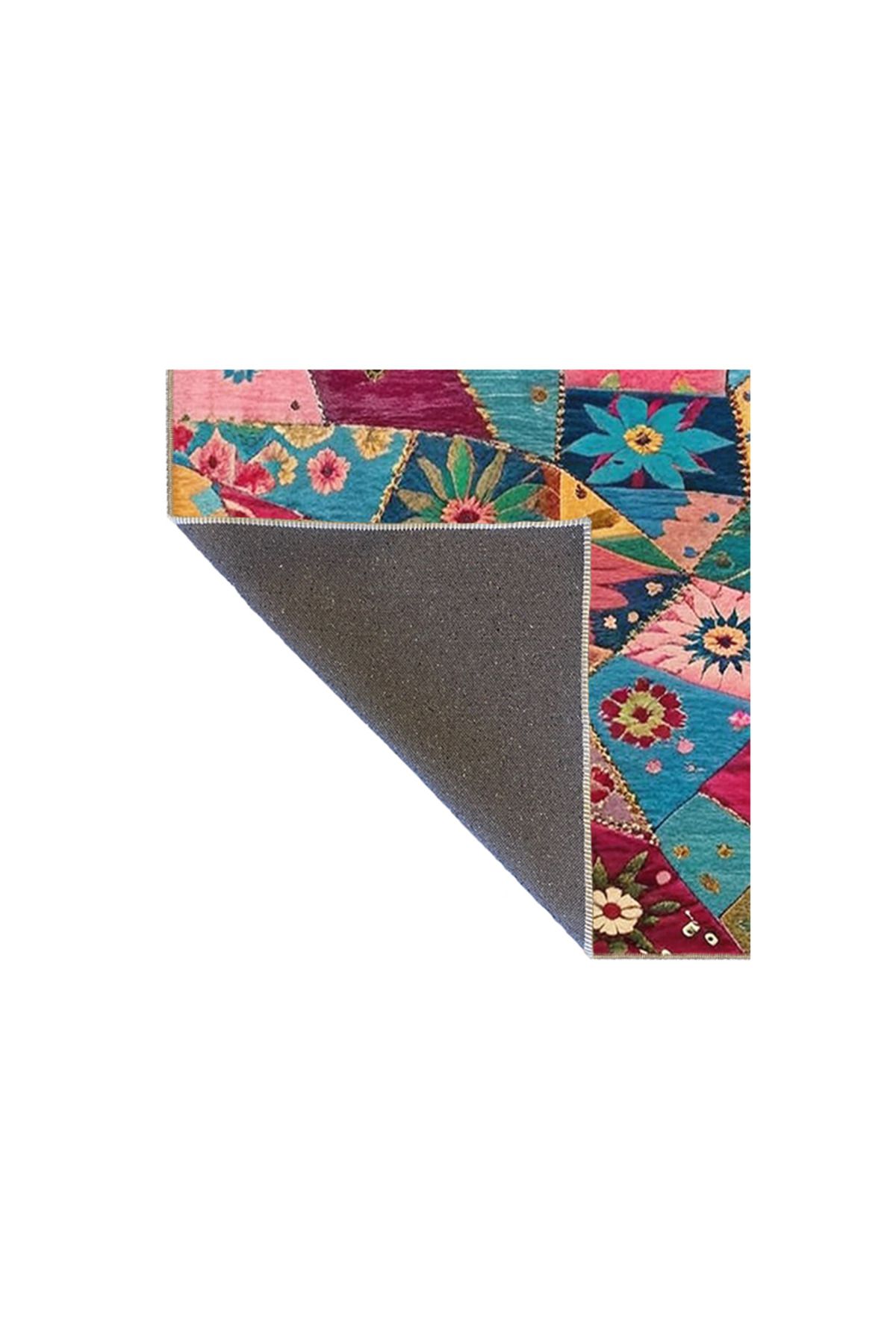 Paris Koleksiyonu Çok Renkli Etnik Detaylı Geometrik Desenli Vintage Dekoratif Halı 63