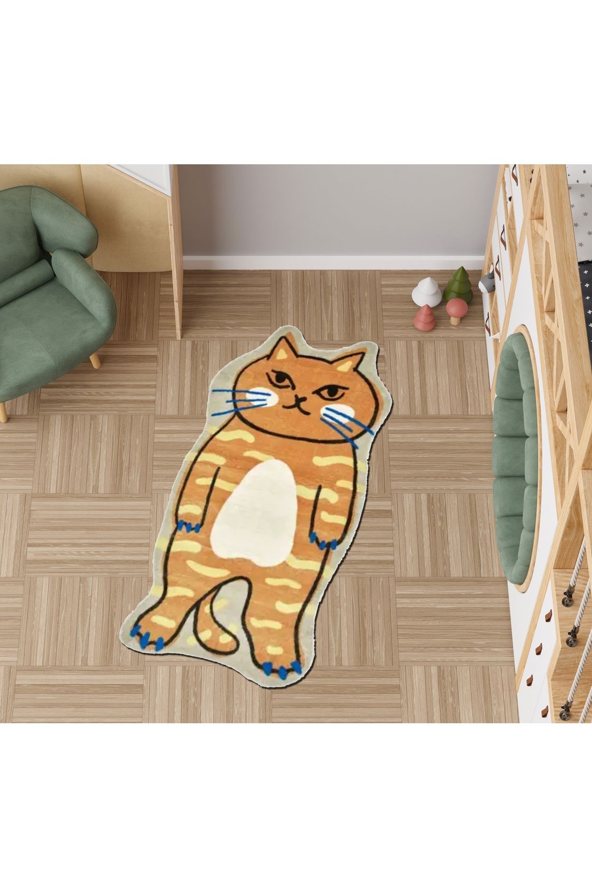 Lina Koleksiyonu Ayakta Sarı Kedi Desenli Modern Dekoratif Halı lina59
