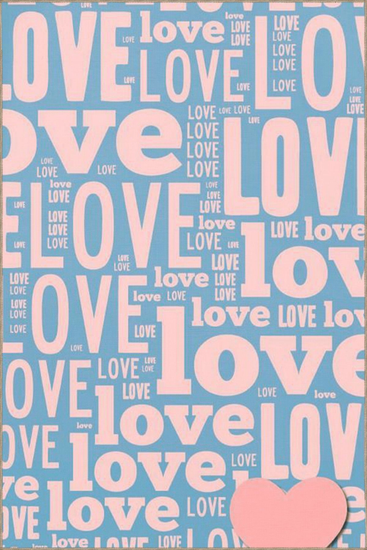 Açık Mavi ve Pudra Temalı Karma Love Yazı Desenli Modern Dekoratif Halı 4995