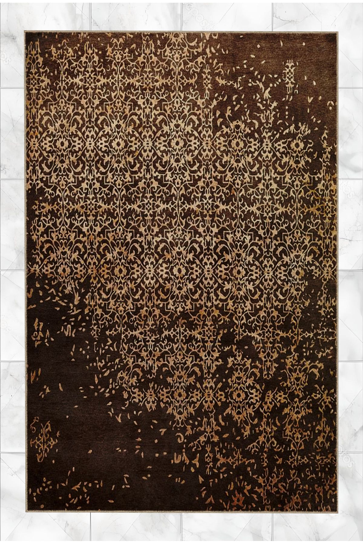 Bej Kahve Temalı Geleneksel Motif Etnik Desenli Vintage Dekoratif Halı 5241