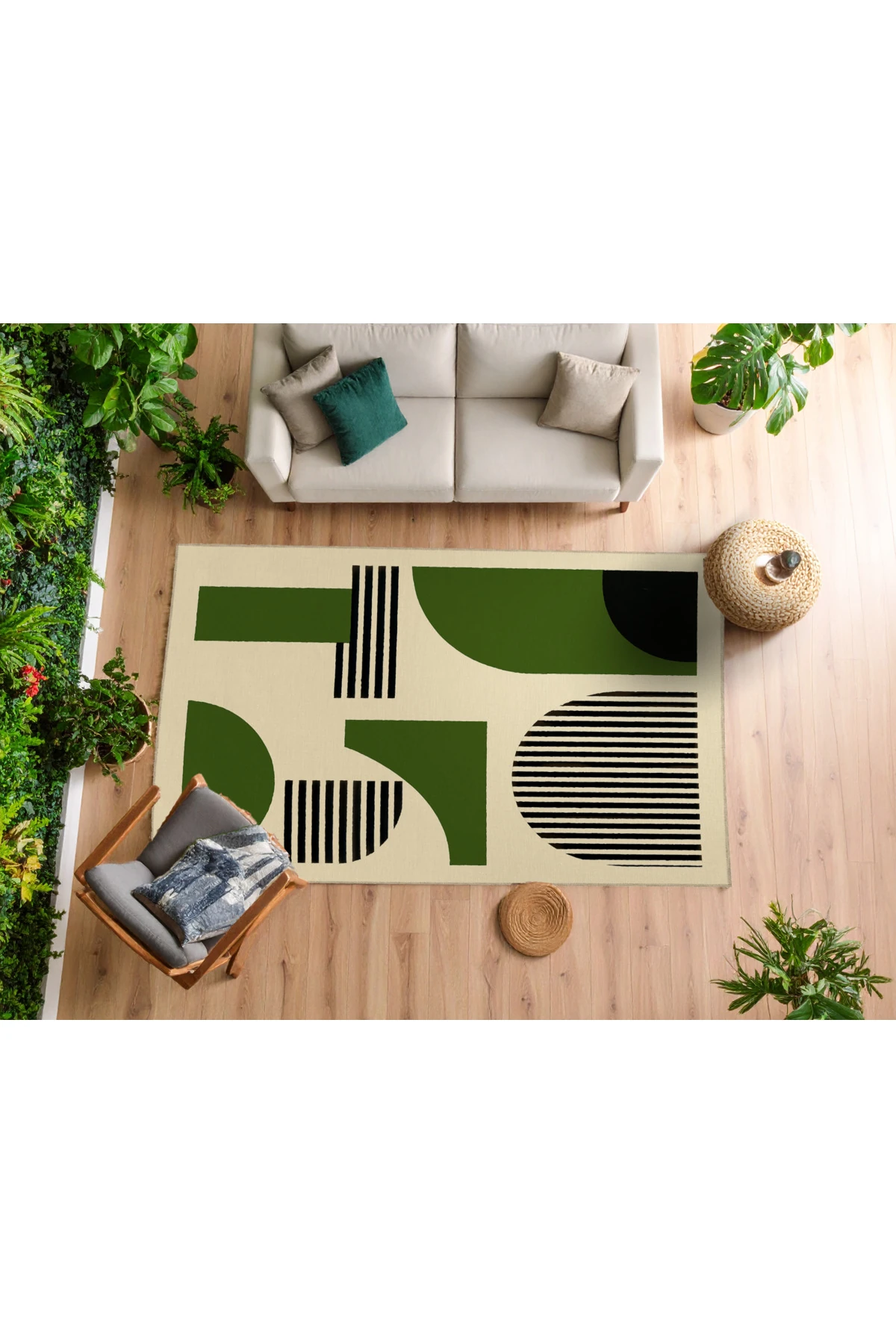 MOSSO Çok Renkli Soyut Geometrik Desenli Dokuma Taban Modern Dekoratif Halı mosso323