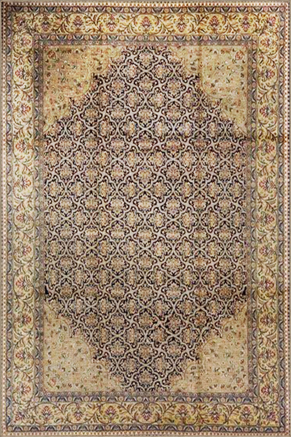 Kahve Bej Temalı Geleneksel Motif Etnik Desenli Vintage Dekoratif Halı 3287