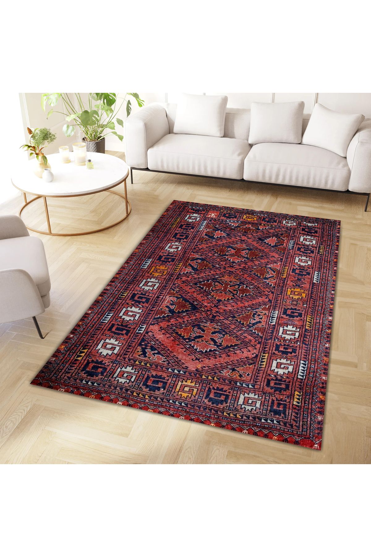 Mete Koleksiyonu Geleneksel Motif Etnik Desenli Vintage Dekoratif Halı 45