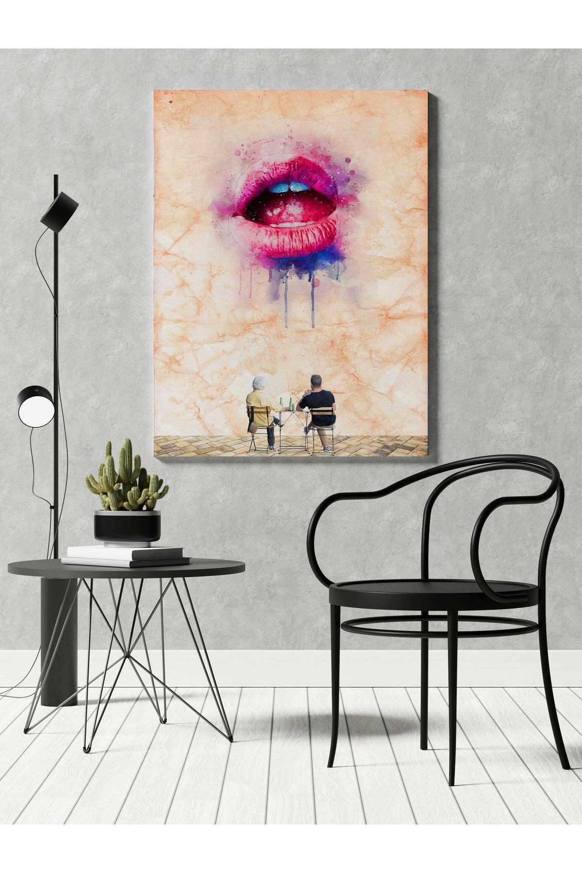 Kanvas Tablo Pembe Dudak Temalı Desenli Modern Tablo