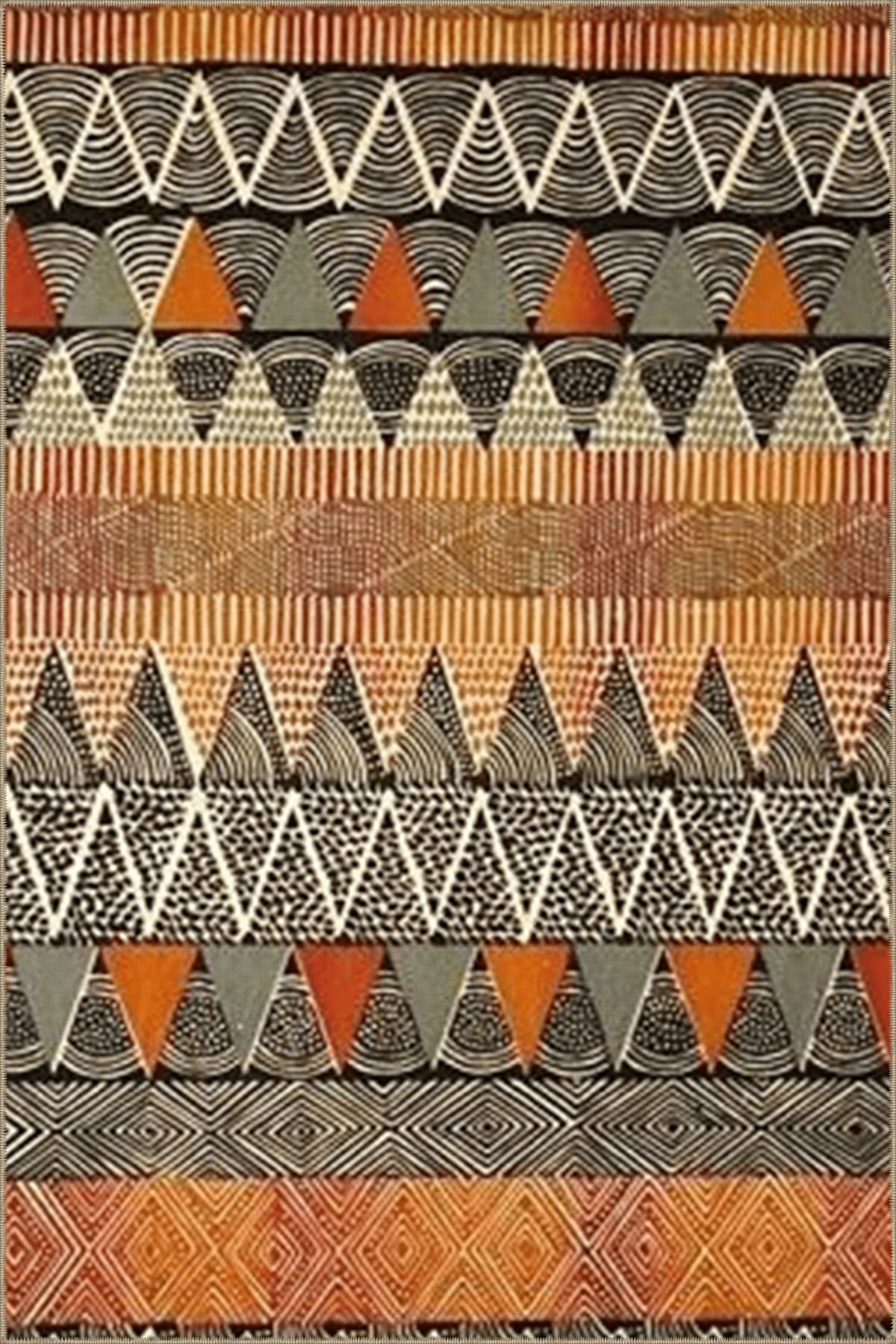 Bej Gri Temalı Karma Geometrik Desenli Kreatif Modern Dekoratif Halı 4695