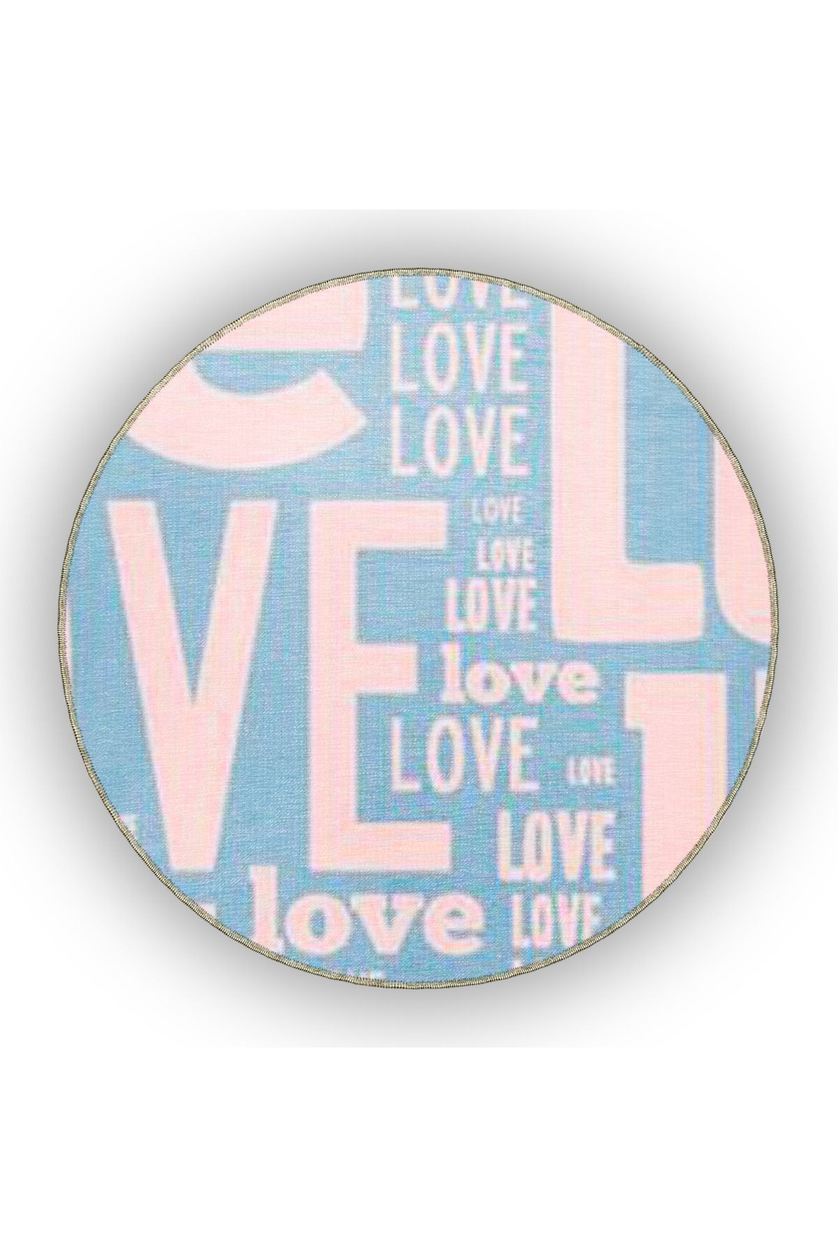 Açık Mavi ve Pudra Temalı Karma Love Yazı Desenli Modern Dekoratif Halı 4995