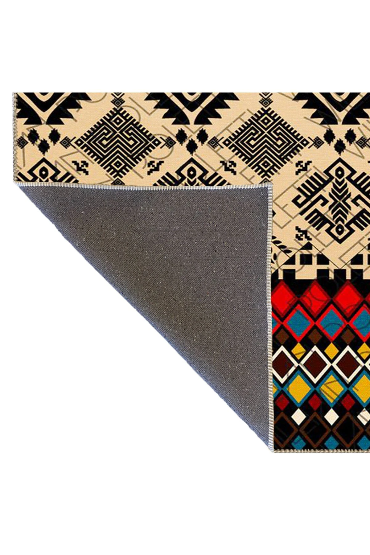 Çok Renkli Motifli Etnik Figür Desenli Vintage Dekoratif Halı 4717