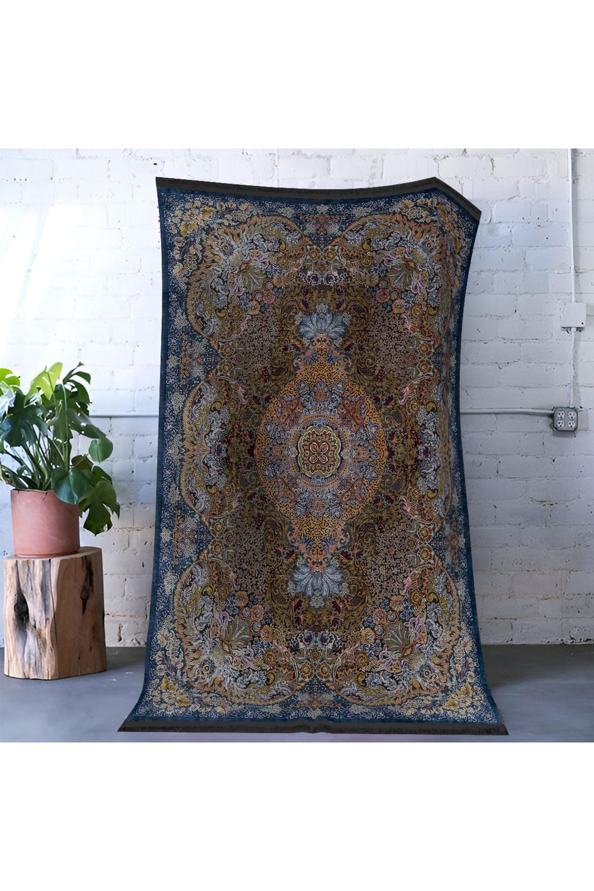 Mira Lacivert Sarı Temalı Çok Renkli Geleneksel Motif Etnik Desenli Vintage Dekoratif Halı Mira 1600