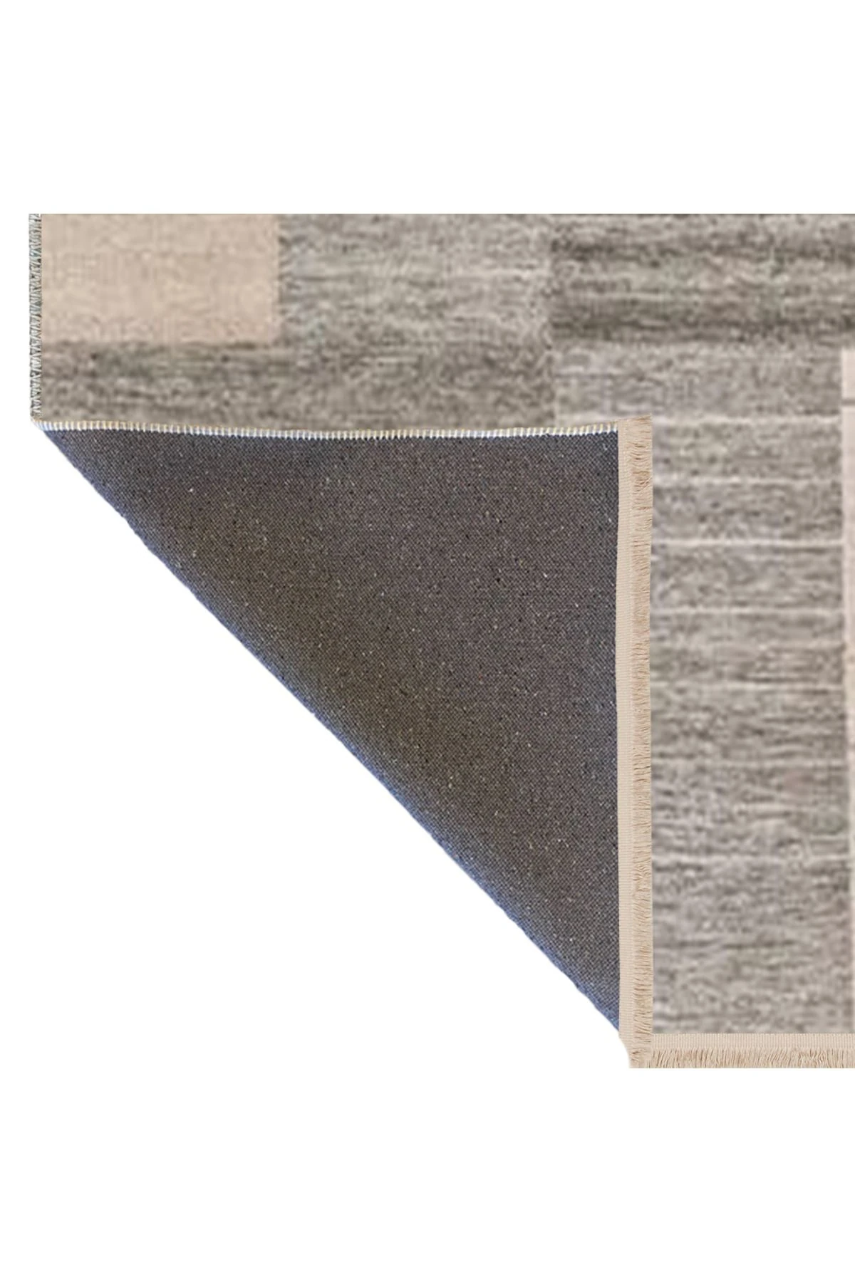 Gri Bej Temalı Karma Geometrik Desenli Saçaklı Modern Dekoratif Halı 3246