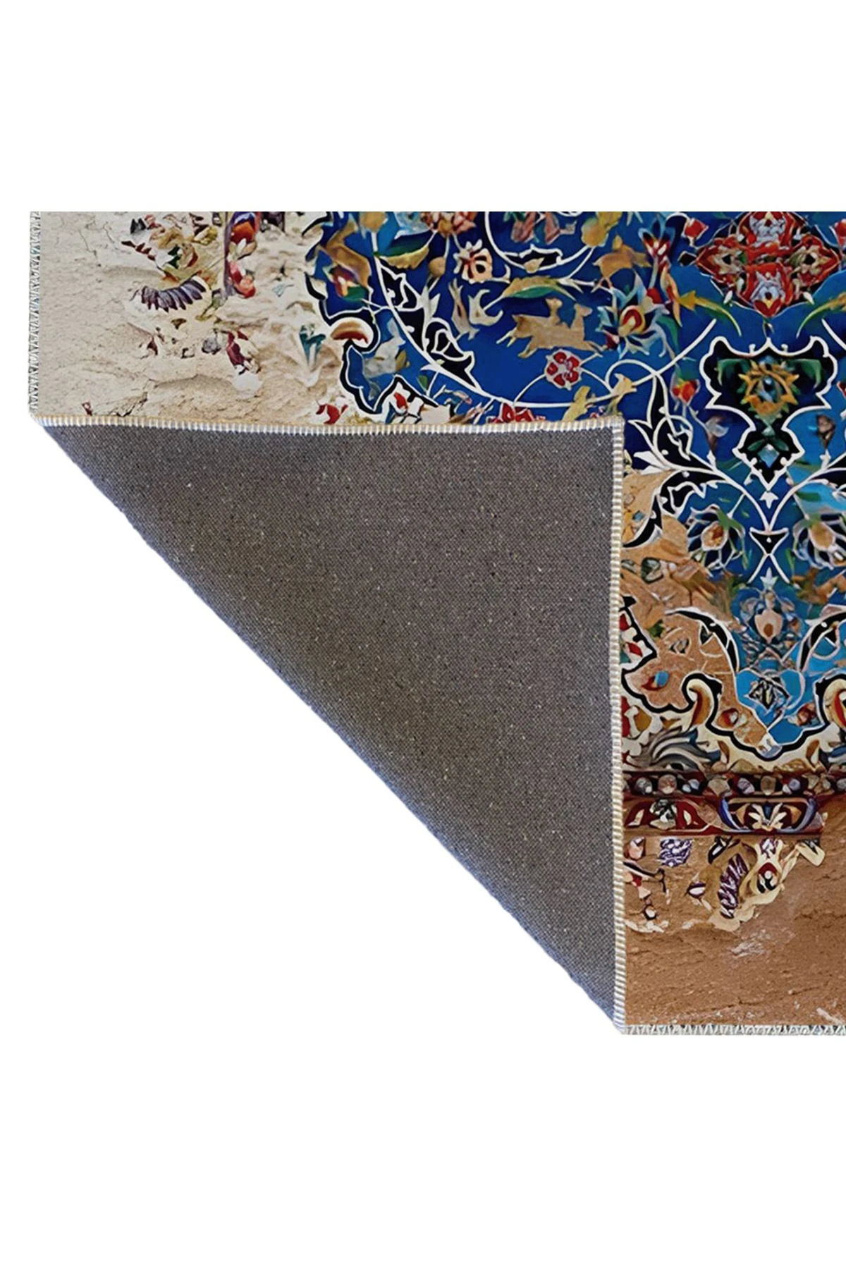 Mavi Bej Temalı Geleneksel Motif Soyut Desenli Modern Dekoratif Halı 1666