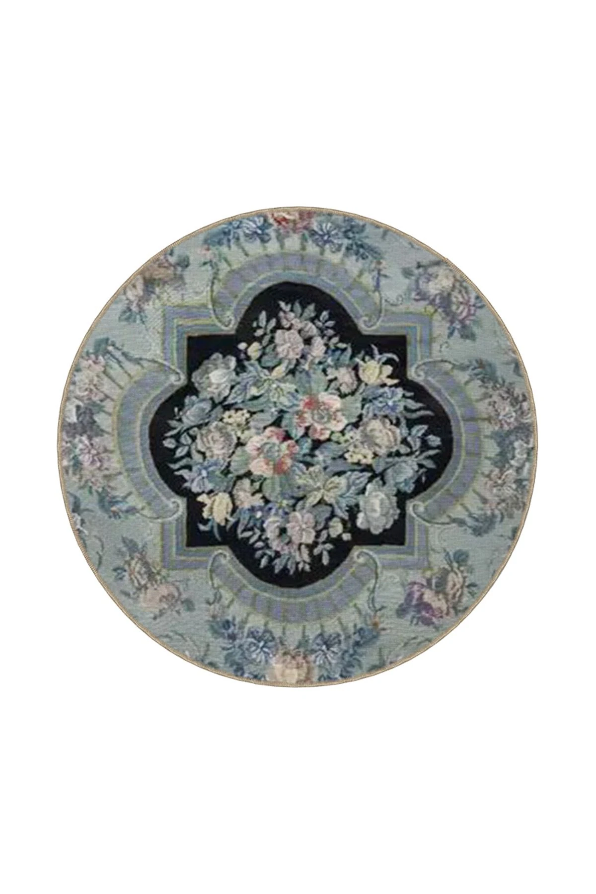 Antrasit Renklerde Çiçekli Desenli Dekoratif Halı miravip560