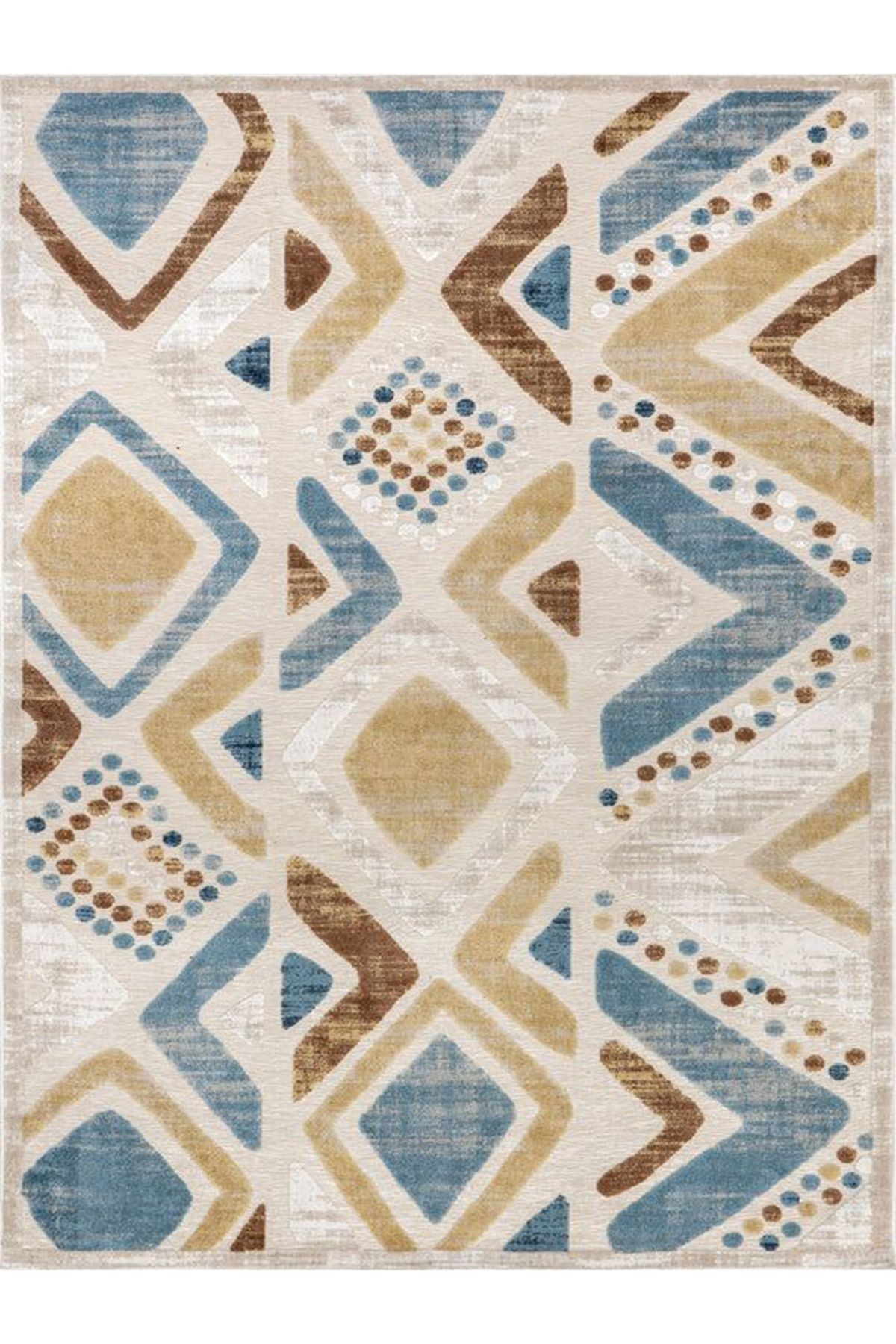 Asena Koleksiyonu Sarı Mavi Temalı Karma Geometrik Şekiller Desenli Modern Dekoratif Halı 29