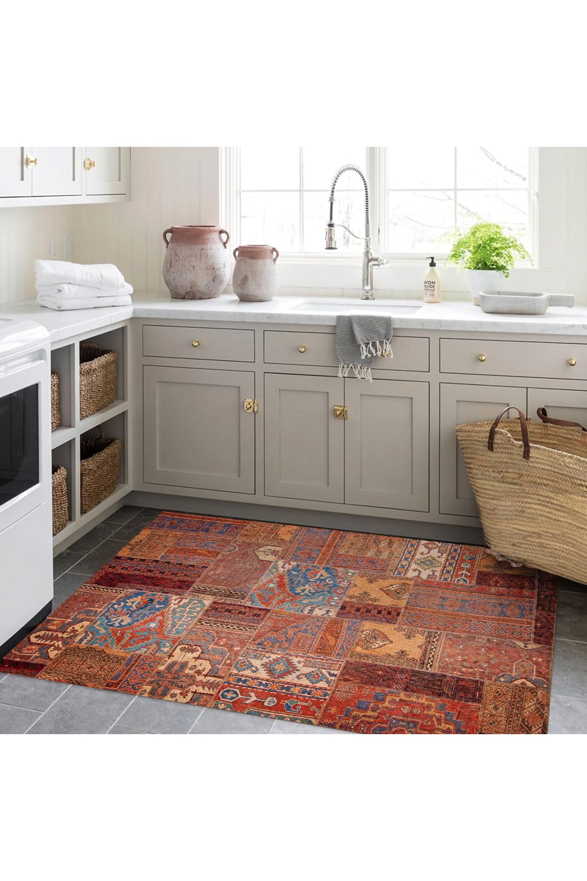 Cansu Koleksiyonu Patchwork Görünümlü Kahverengi Tonlarda Dokuma Taban Modern Dekoratif Halı cansu05