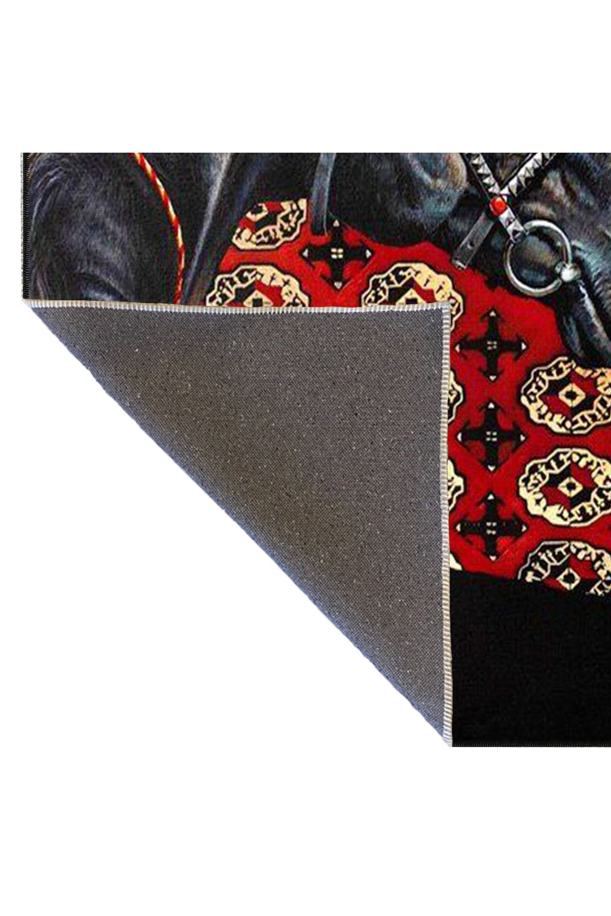 Kırmızı Tonlarda At Hayvan Desenli Dekoratif Halı miravip728