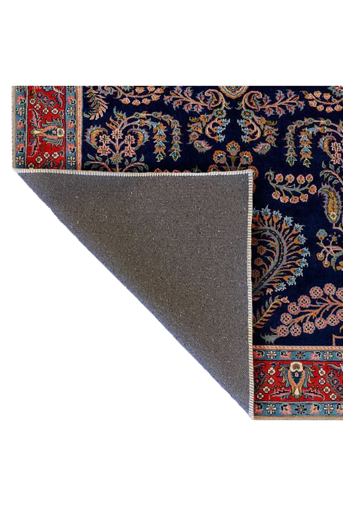 Lacivert Temalı Geleneksel Motif Çiçek Desenli Vintage Dekoratif Halı 4794