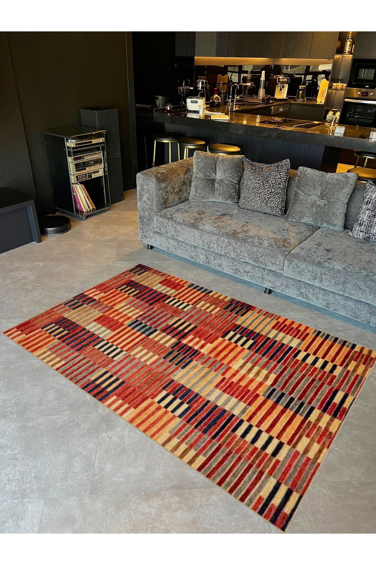 Ametist Serisi Çok Renkli Çizgili Patchwork Desenli Dokuma Taban Modern Dekoratif Halı ametist49