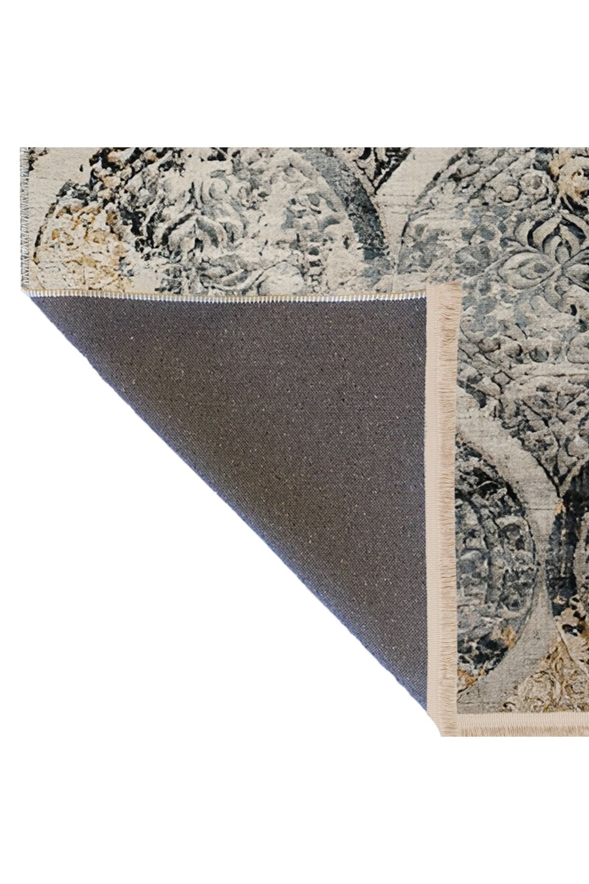 Bej Gri Pudra Geometrik Dörtgen Şekil Desenli Modern Dekoratif Halı 1945