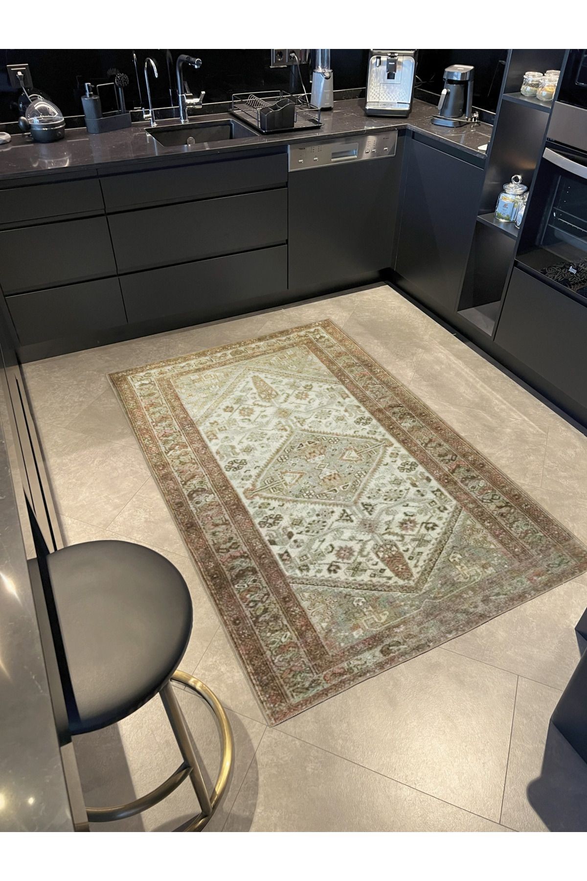 Bej Temalı Geleneksel Motif Etnik Desenli Vintage Dekoratif Halı 3307