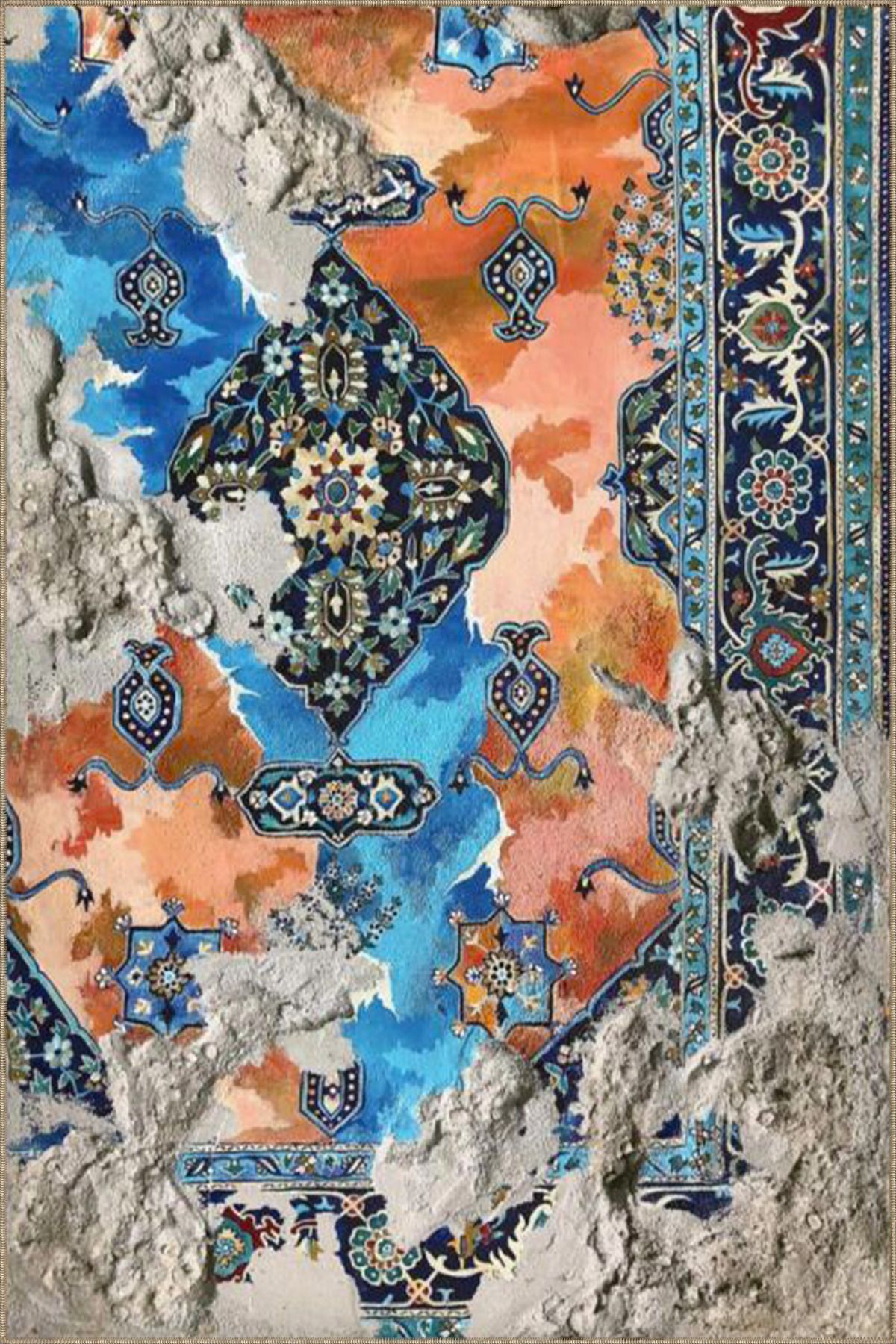 Mor Fırça Boyalı Geleneksel Desenli Dokuma Taban Halı ve Yıkanabilir Halı aloha158