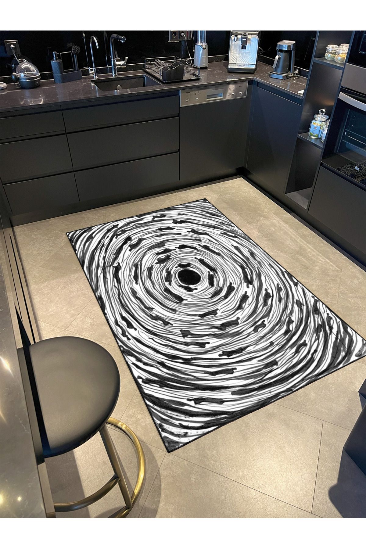 Siyah Beyaz Karadelik Temalı Dekoratif Halı ve Yıkanabilir Halı miravip9710