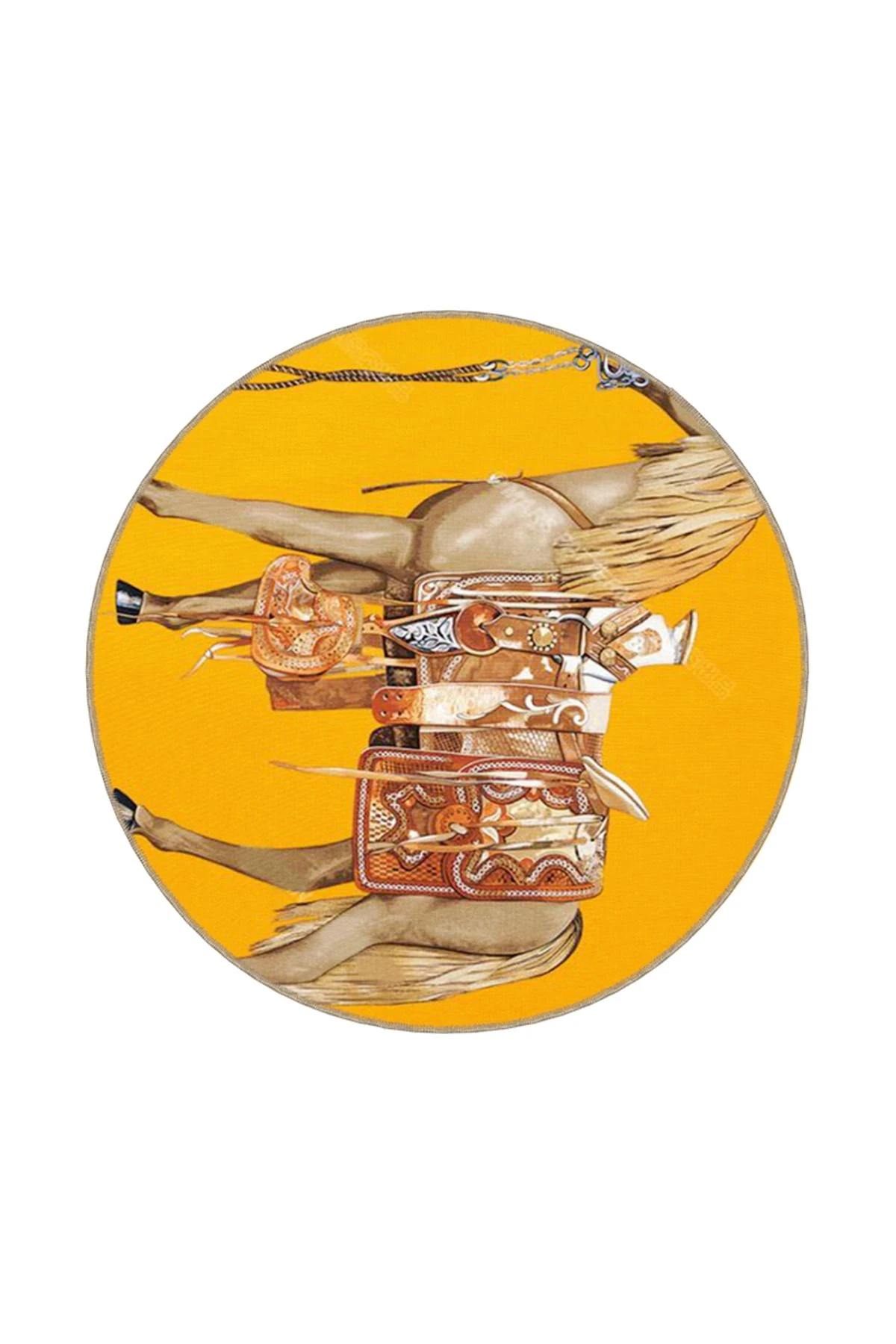 At Desenli Sarı Tonlarda Dekoratif Halı miravip718