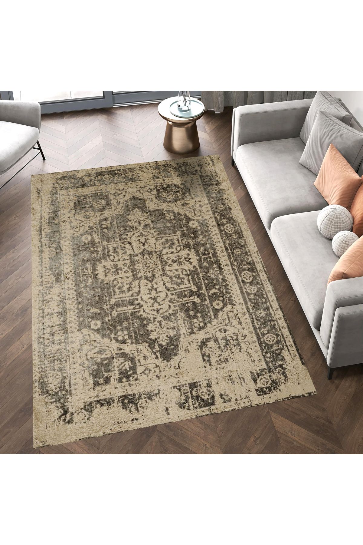 Aysu Koleksiyonu Eskitme Görünümlü Desenli Dokuma Taban Dekoratif Halı aysu09