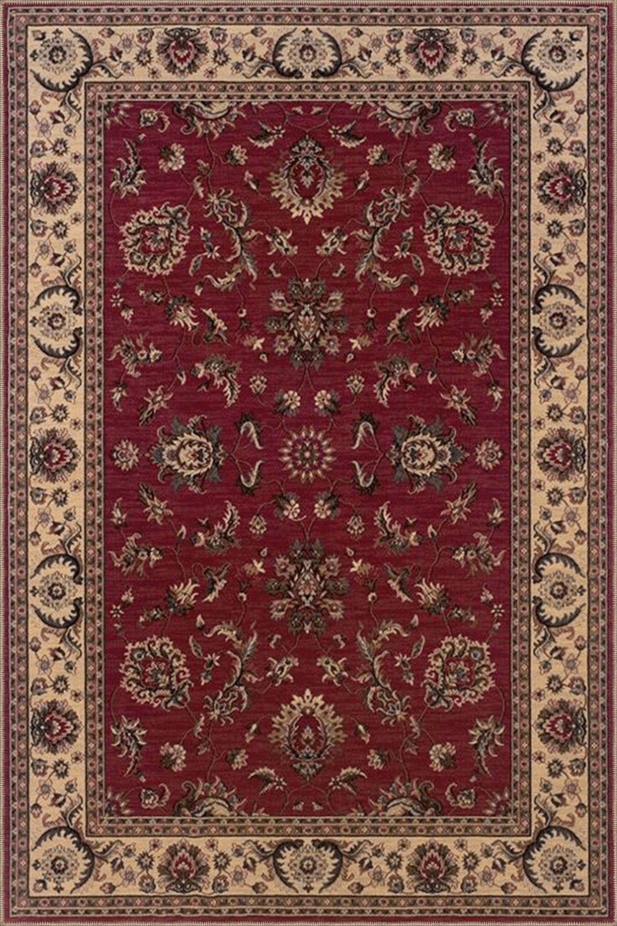 Bordo Bej Temalı Geleneksel Motif Çiçek Desenli Vintage Dekoratif Halı 4603