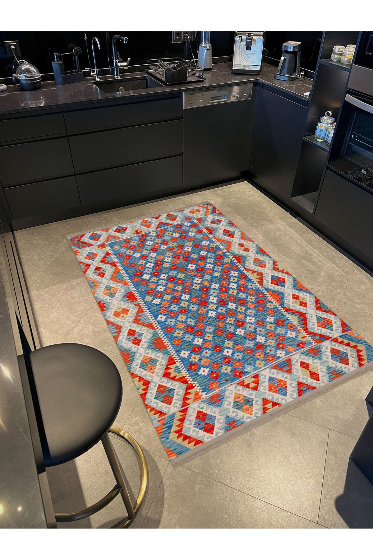 Güney Koleksiyonu Mavi Kırmızı Tema Etnik Motifli ve Geleneksel Desenli Vintage Dekoratif Halı 42