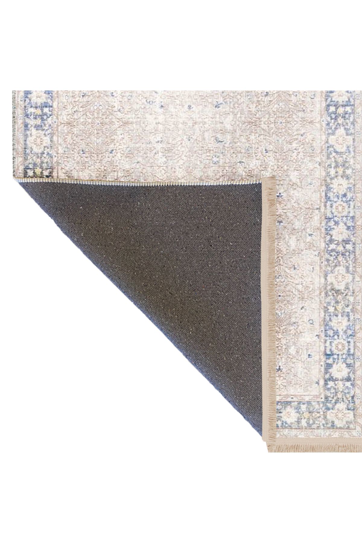 Güney Koleksiyonu Bej Mavi Tema Kenar Motifli Klasik Desenli Vintage Dekoratif Halı 17