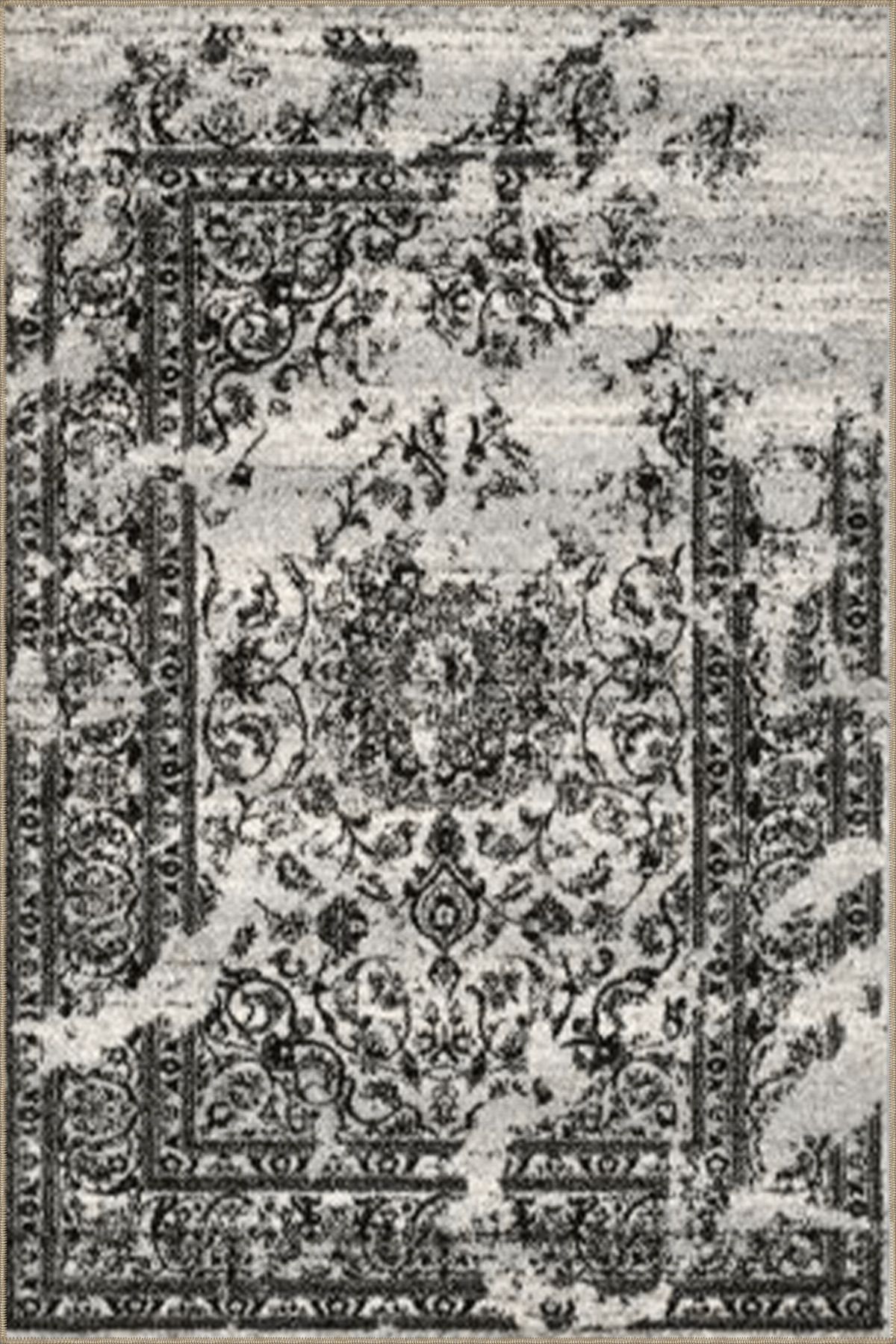 Gri Temalı Soyut Geleneksel Motif Desenli Vintage Dekoratif Halı 4931