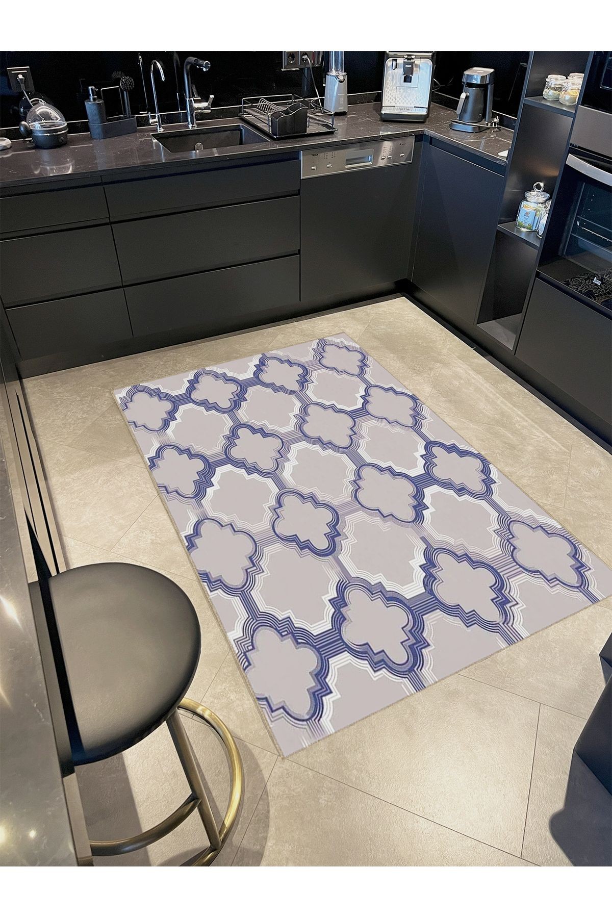 Semih Koleksiyonu Gri Mor Tonlarda Geometrik Şekil Desenli Dokuma Taban Modern Dekoratif Halı 35