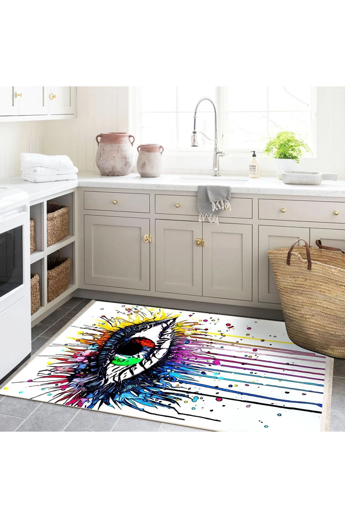 Atlas Koleksiyonu Çok Renkli Soyut Boya Akan Göz Desenli Modern Dekoratif Halı 42