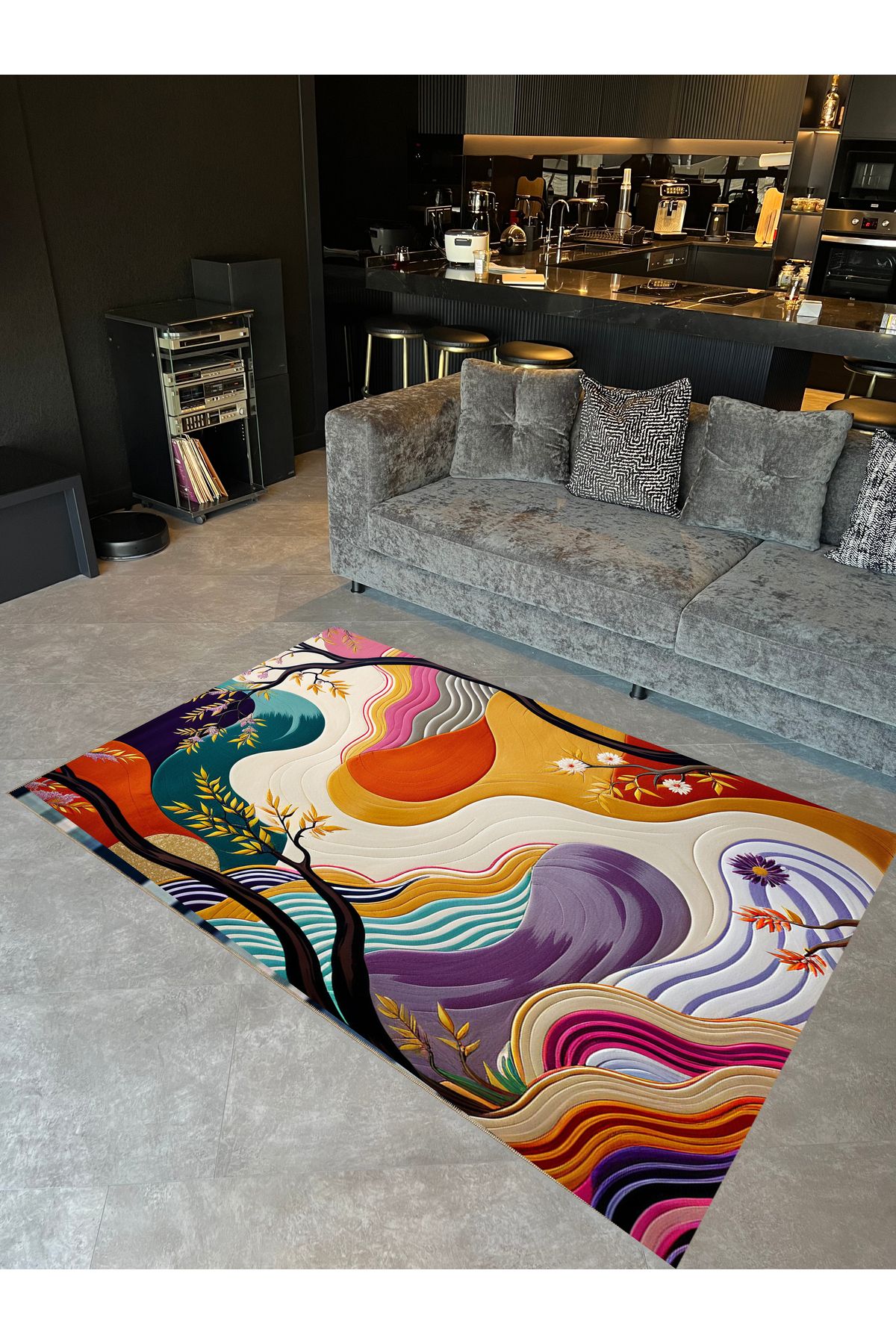 Paris Koleksiyonu Soyut Temalı Ağaç ve Dalgalı Desenli Modern Dekoratif Halı 70