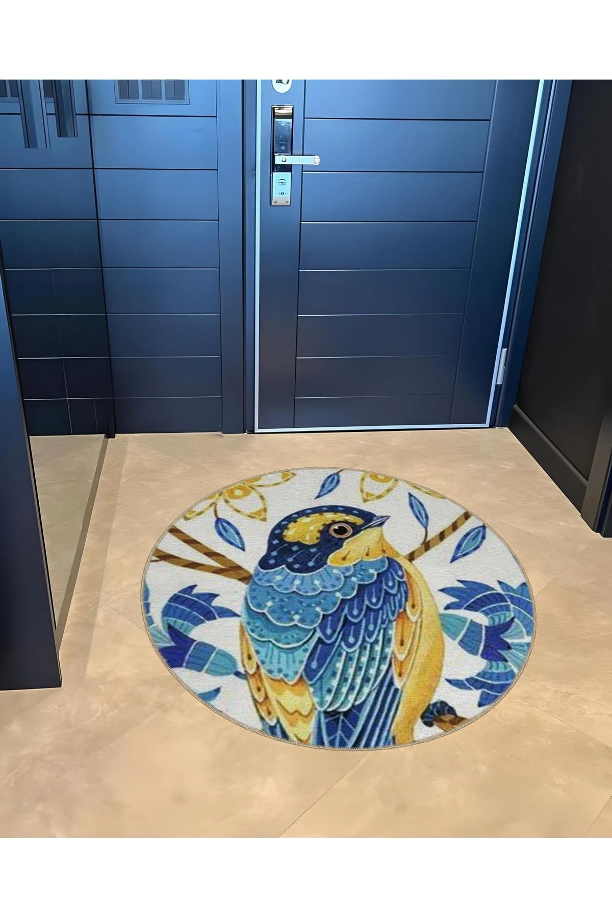 Animal Koleksiyonu Yuvarlak Serçe Desenli Dokuma Taban Yıkanabilir Halı animal16