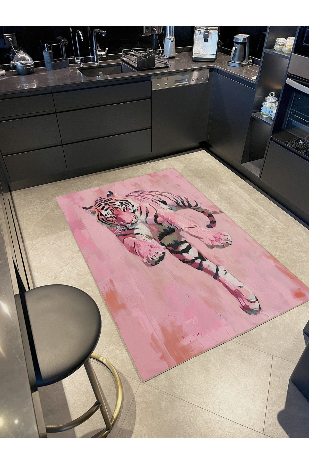 İnci Koleksiyonu Pastel Pembe Tonlu Kaplan Desenli Dokuma Taban Modern Dekoratif Halı inci64