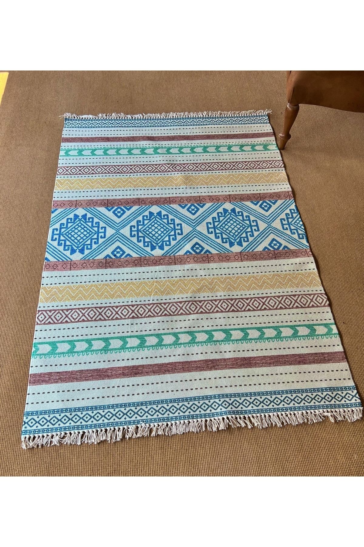 Cotton 556 Etnik Desenli Dokuma Taban Çok Renkli Kilim