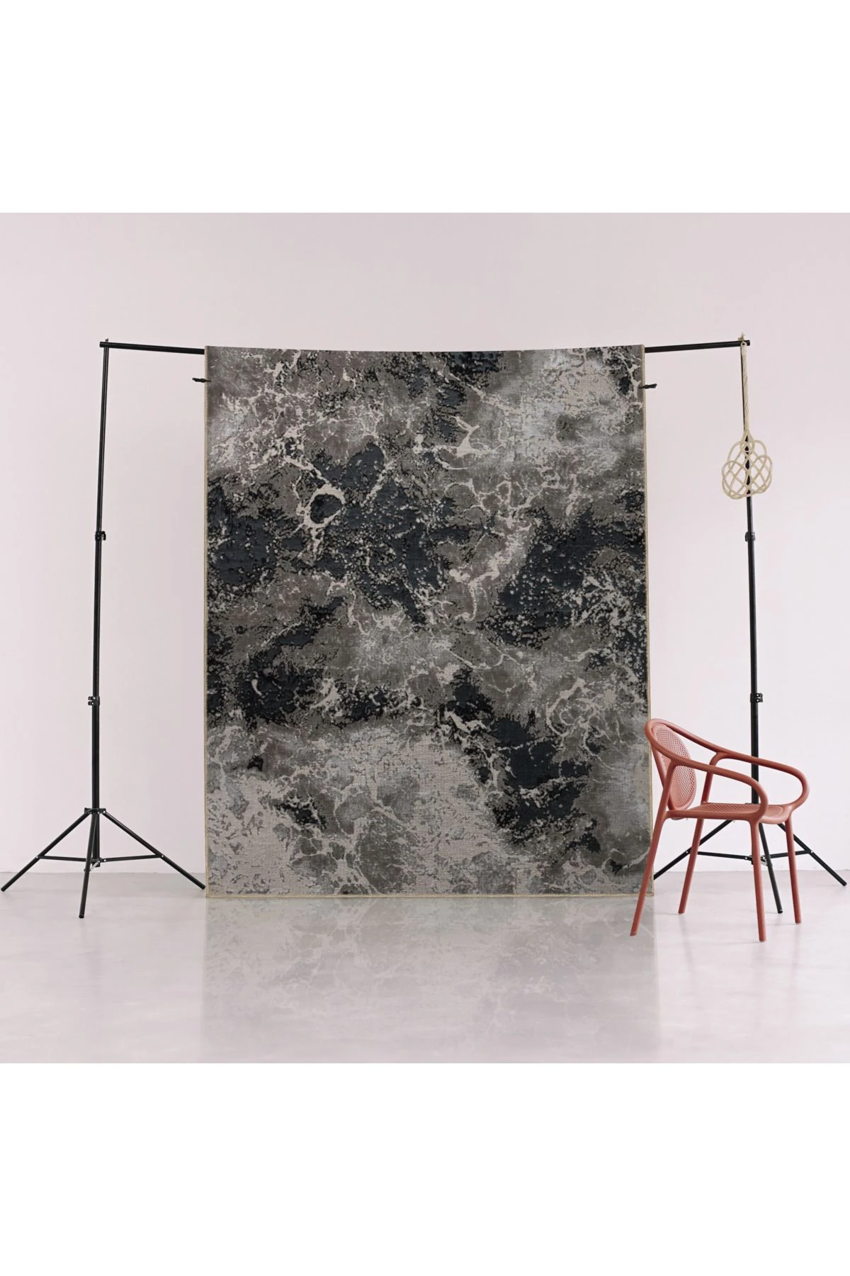 Gri Temalı Abstract Soyut Desenli Kreatif Modern Dekoratif Halı 2986