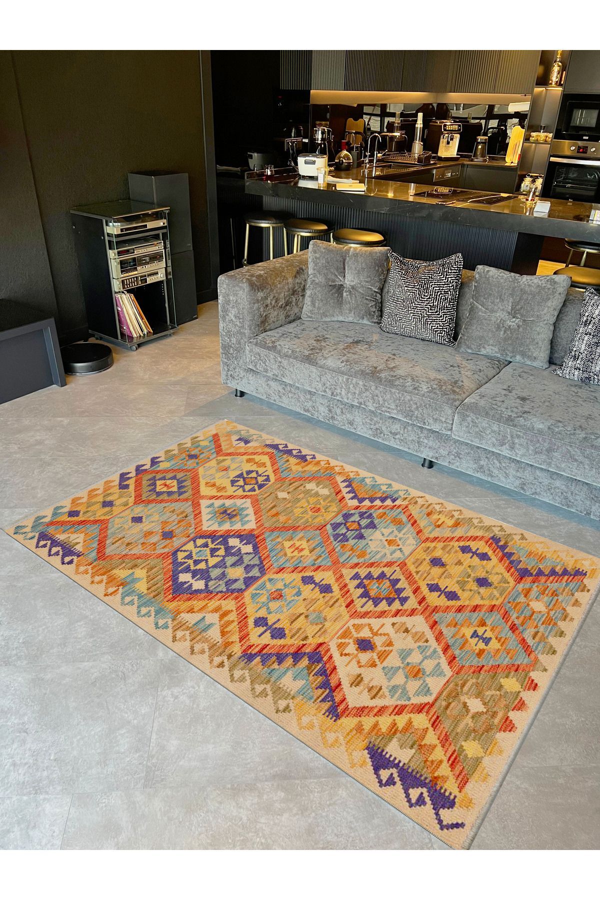 İnci Koleksiyonu Çok Renkli Geleneksel Desenli Dokuma Taban Vintage Dekoratif Halı inci17