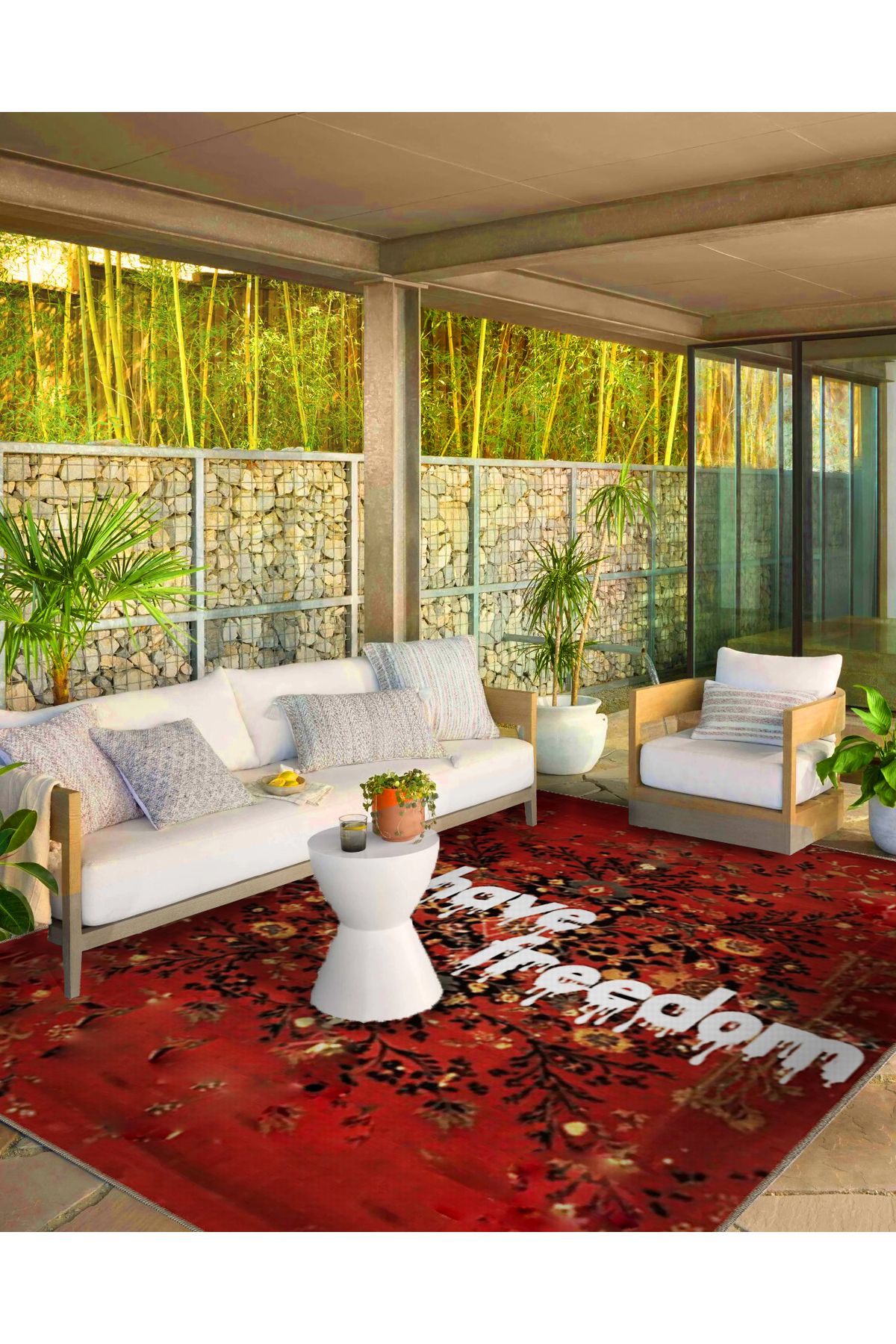 Written Koleksiyonu Bordo Tema You Have Freedom Yazılı Desenli Modern Dekoratif Halı 07