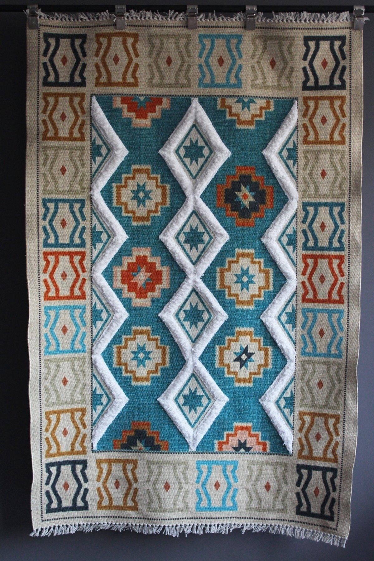 Rustik 4035 Etnik Ve Geometrik Turkuaz Kilim