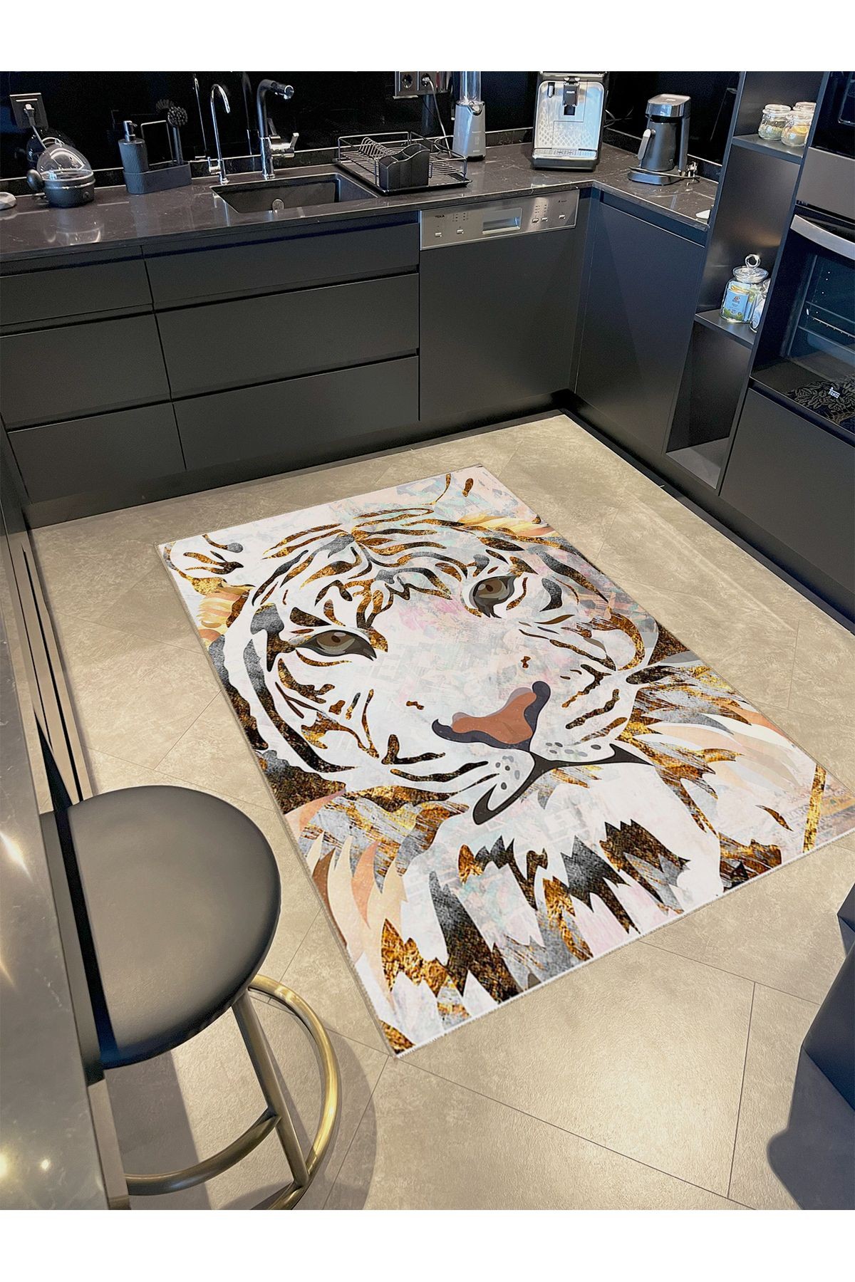 Ametist Serisi Çok Renkli Temalı Kaplan Desenli Dokuma Taban Modern Dekoratif Halı ametist88