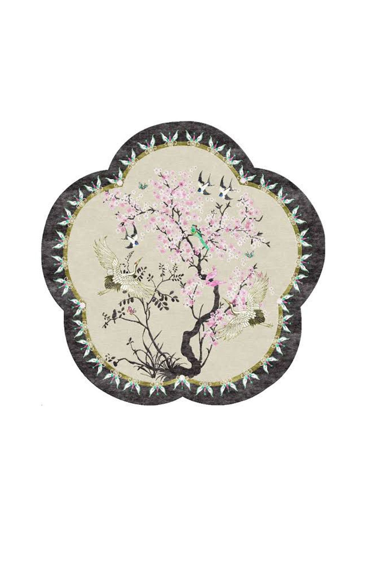 Güneş Koleksiyonu Sakura Çiçeği Desenli Yuvarlak Dokuma Taban Modern Dekoratif Halı günes32