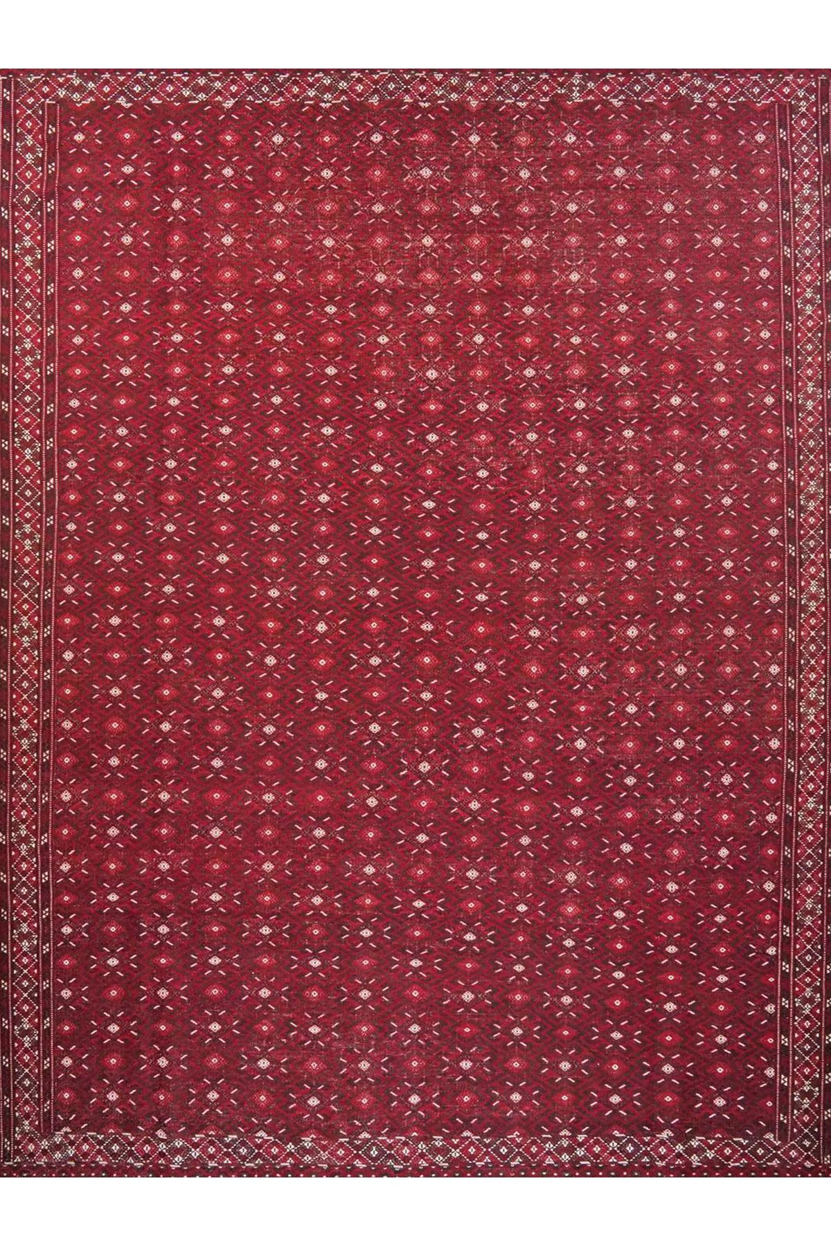 Güney Koleksiyonu Bordo Temalı Etnik Motif Desenli Vintage Dekoratif Halı 33