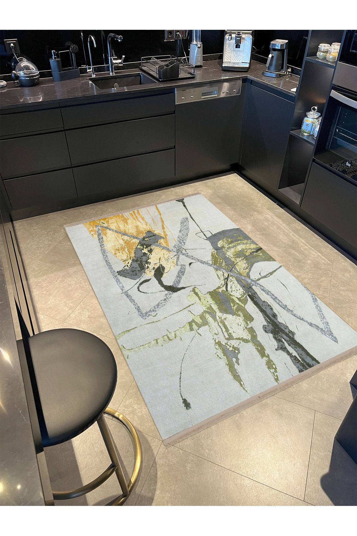 Barcelona Koleksiyonu Soyut Boya Sıçratma Desenli Kreatif Modern Dekoratif Halı 39