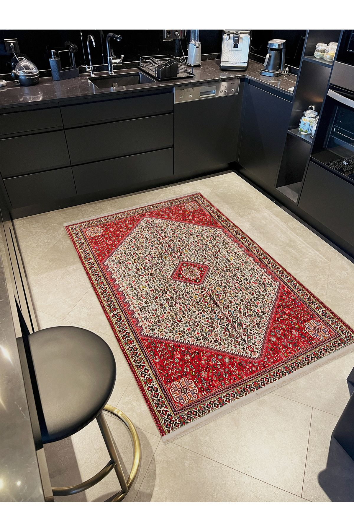 Güney Koleksiyonu Bej Kırmızı Temalı Etnik Motifler ve Geleneksel Desenli Vintage Dekoratif Halı 23