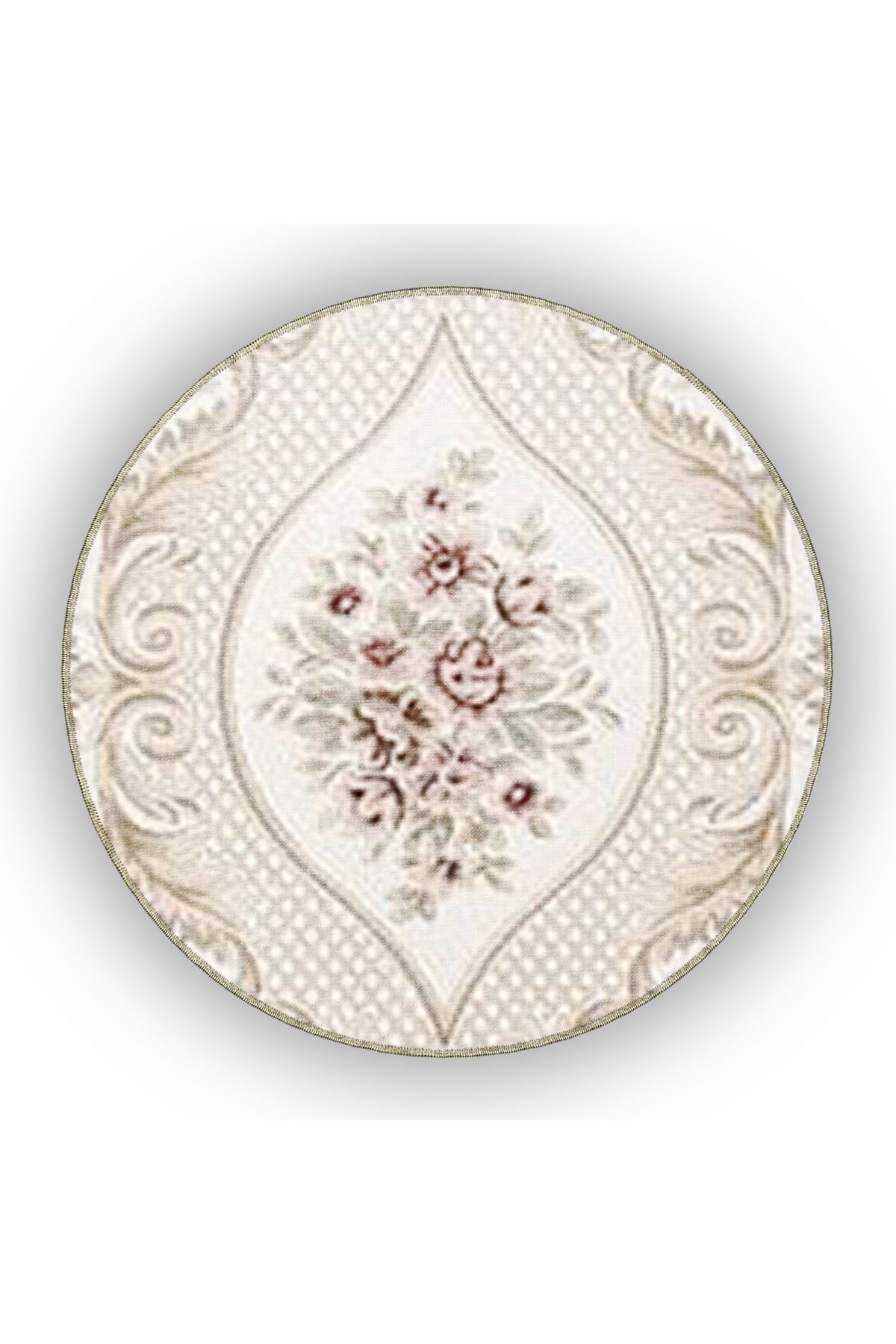 Bej Temalı Geleneksel Motif Çiçek Desenli Vintage Dekoratif Halı 4889