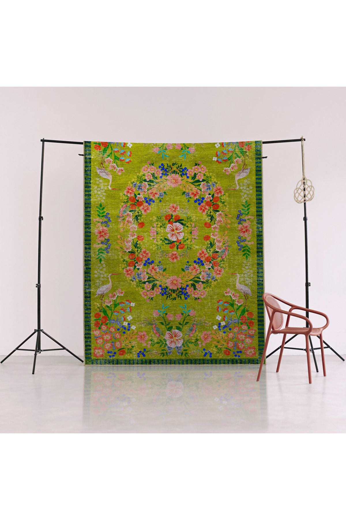 Floral Mira Yeşil Tema Çok Renkli Çiçek Desenli Renkli Dokuma Taban Halı Mira 2921