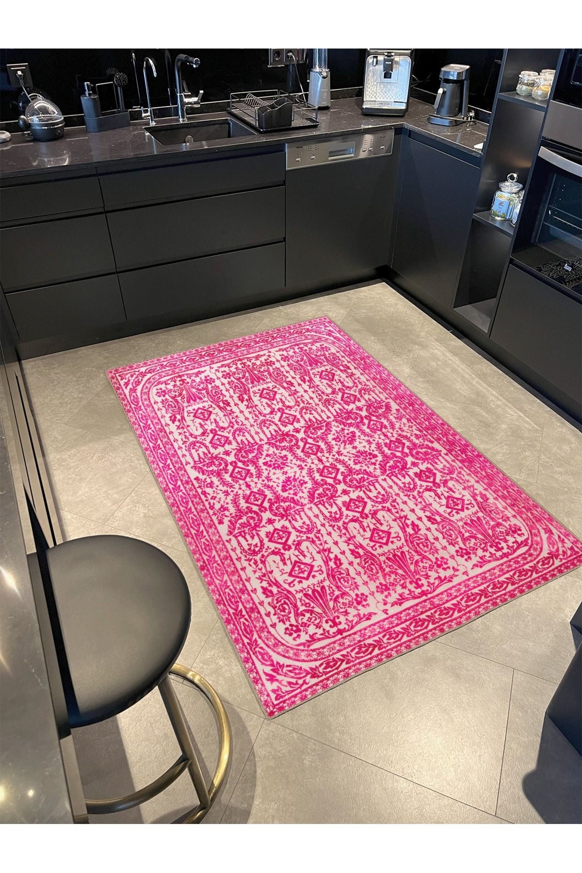 Pembe Bej Temalı Motifli Etnik Desenli Vintage Dekoratif Halı 3446