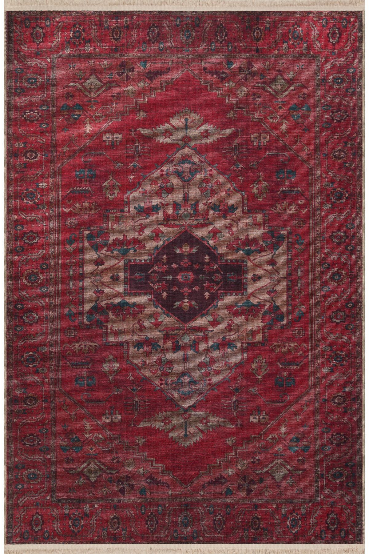 Koyu Pembe Temalı Geleneksel Motif Desenli Kreatif Vintage Dekoratif Halı 2994