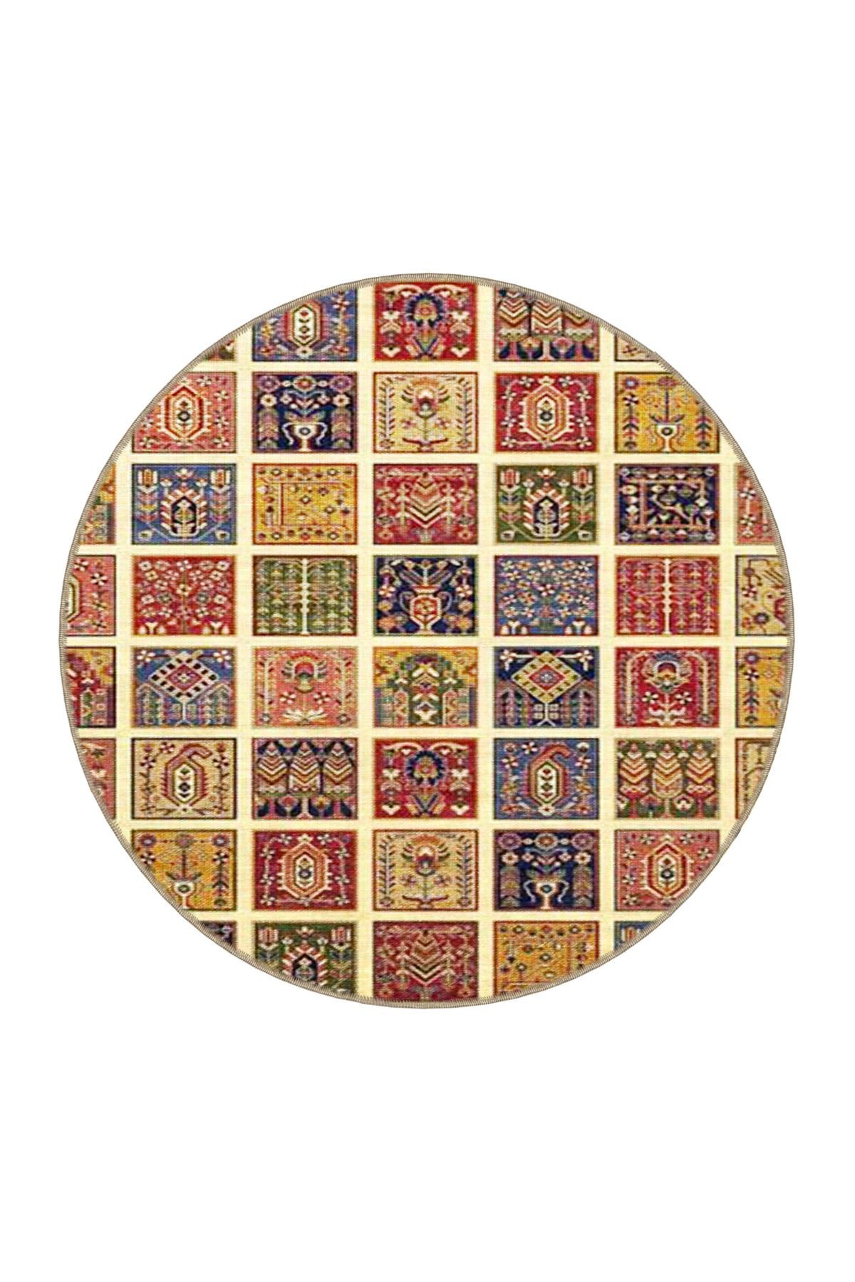 Renkli Kareli Karışık Desen Halı 3684